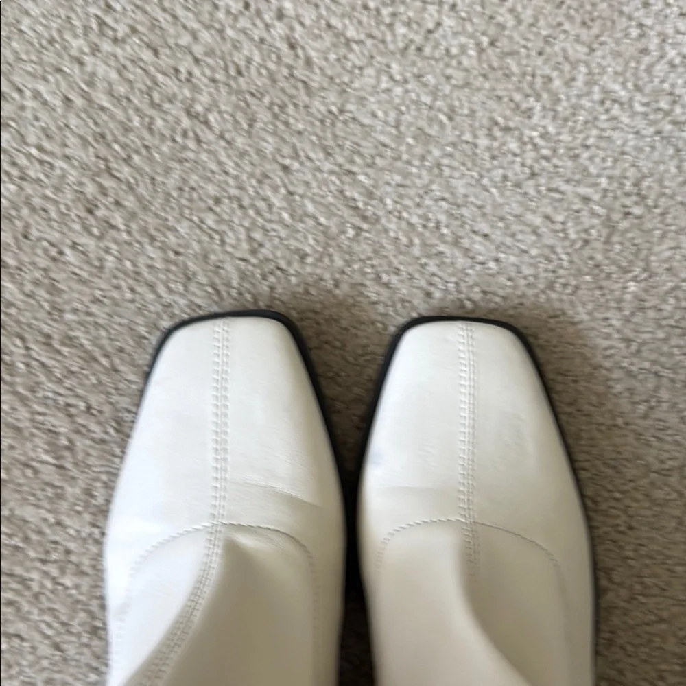Cream Square-Toe Block Heel Ankle Boots